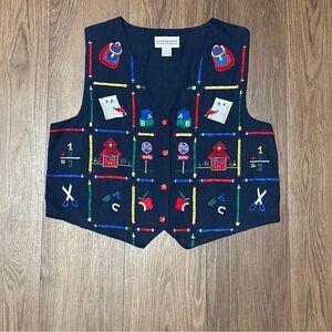 Dress Barn Navy School-Themed Embroidered Vest Women’s Size XL Teacher Style